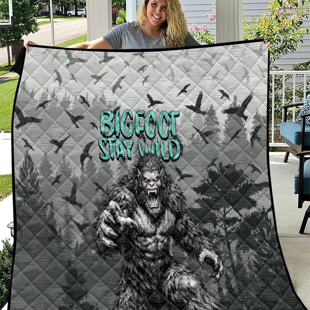 Bigfoot Stay Wild I Hate People Quilt Angry Sasquatch Distressed Forest Dark Fantasy