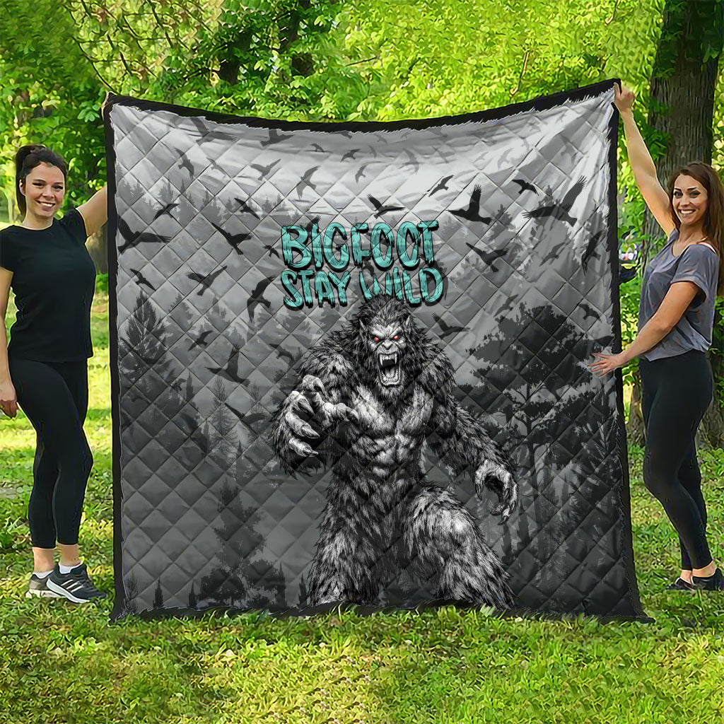 Bigfoot Stay Wild I Hate People Quilt Angry Sasquatch Distressed Forest Dark Fantasy