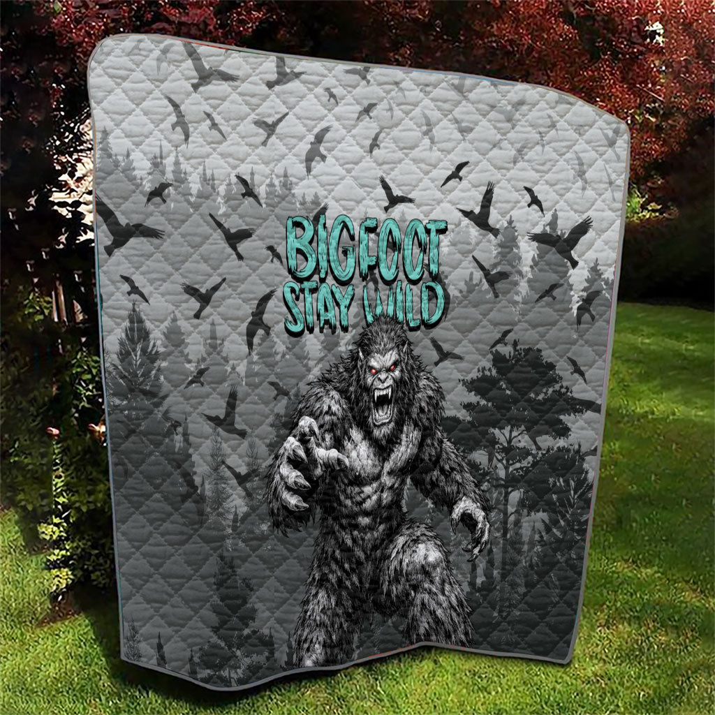 Bigfoot Stay Wild I Hate People Quilt Angry Sasquatch Distressed Forest Dark Fantasy