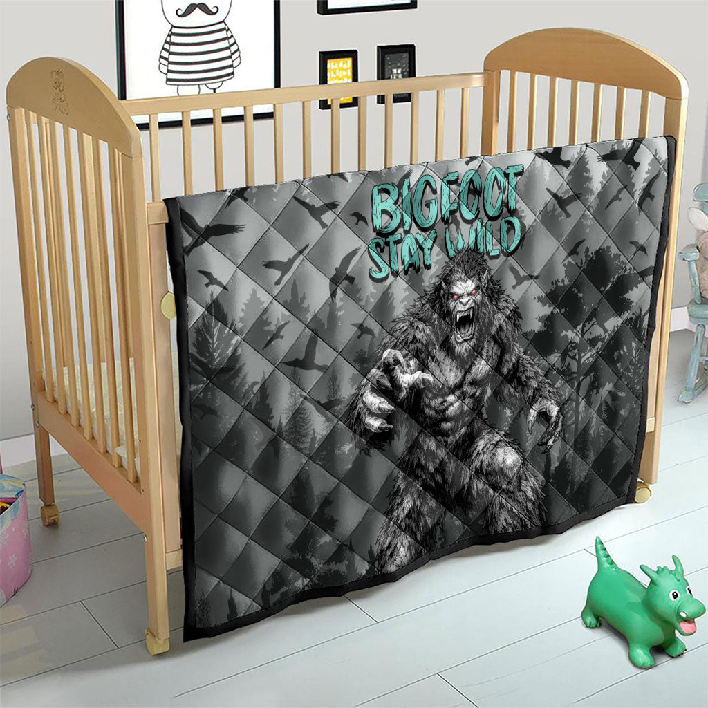 Bigfoot Stay Wild I Hate People Quilt Angry Sasquatch Distressed Forest Dark Fantasy