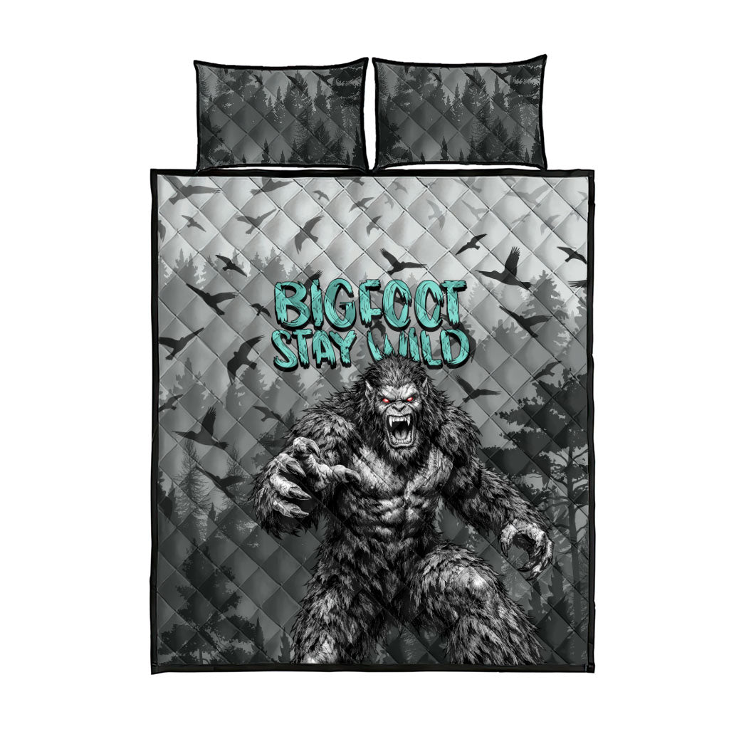 Bigfoot Stay Wild I Hate People Quilt Bed Set Angry Sasquatch Distressed Forest Dark Fantasy