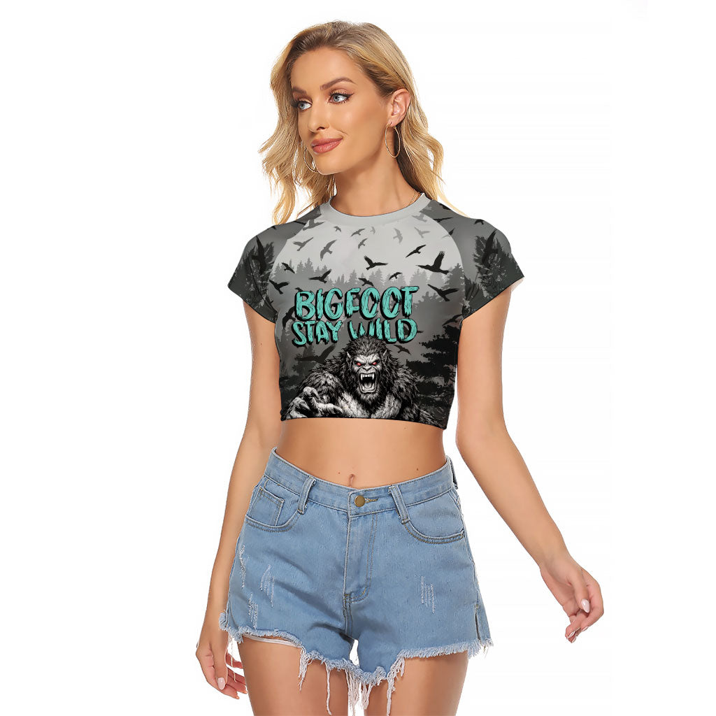 Bigfoot Stay Wild I Hate People Raglan Cropped T Shirt Angry Sasquatch Distressed Forest Dark Fantasy