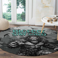 Bigfoot Stay Wild I Hate People Round Carpet Angry Sasquatch Distressed Forest Dark Fantasy