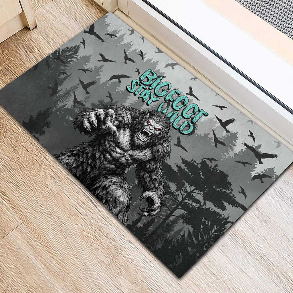 Bigfoot Stay Wild I Hate People Rubber Doormat Angry Sasquatch Distressed Forest Dark Fantasy