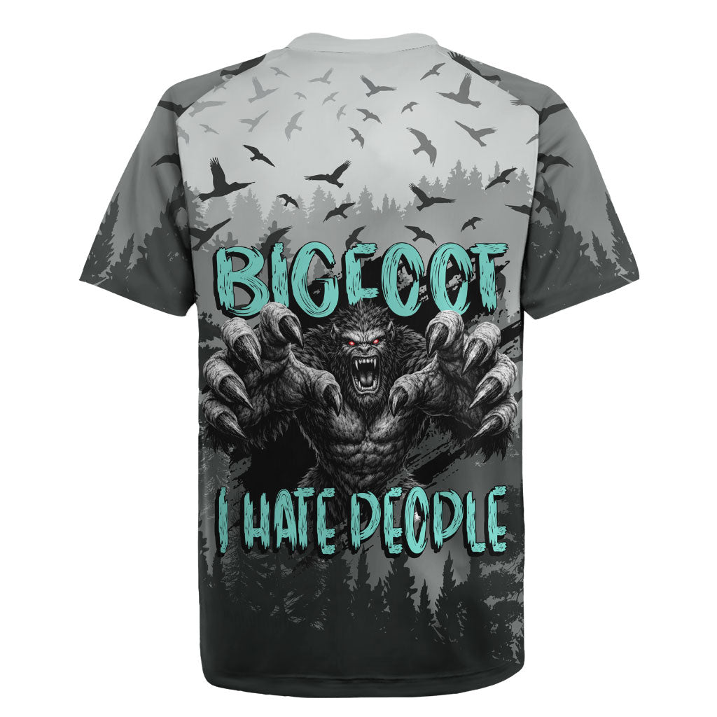 Bigfoot Stay Wild I Hate People Rugby Jersey Angry Sasquatch Distressed Forest Dark Fantasy