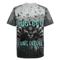 Bigfoot Stay Wild I Hate People Rugby Jersey Angry Sasquatch Distressed Forest Dark Fantasy