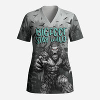 Bigfoot Stay Wild I Hate People Scrub Top Angry Sasquatch Distressed Forest Dark Fantasy