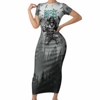 Bigfoot Stay Wild I Hate People Short Sleeve Bodycon Dress Angry Sasquatch Distressed Forest Dark Fantasy