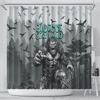 Bigfoot Stay Wild I Hate People Shower Curtain Angry Sasquatch Distressed Forest Dark Fantasy