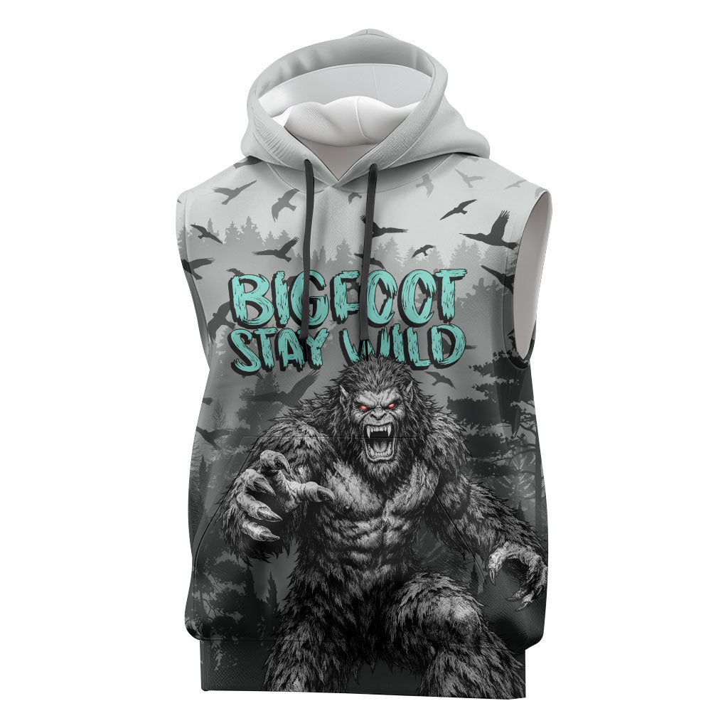 Bigfoot Stay Wild I Hate People Sleeveless Hoodie Angry Sasquatch Distressed Forest Dark Fantasy