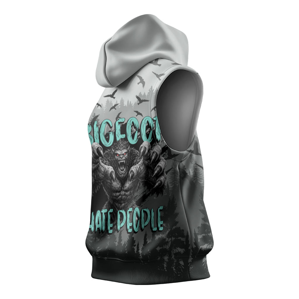 Bigfoot Stay Wild I Hate People Sleeveless Hoodie Angry Sasquatch Distressed Forest Dark Fantasy