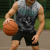 Bigfoot Stay Wild I Hate People Sleeveless Hoodie Angry Sasquatch Distressed Forest Dark Fantasy