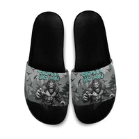 Bigfoot Stay Wild I Hate People Slide Sandals Angry Sasquatch Distressed Forest Dark Fantasy