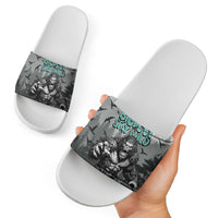 Bigfoot Stay Wild I Hate People Slide Sandals Angry Sasquatch Distressed Forest Dark Fantasy