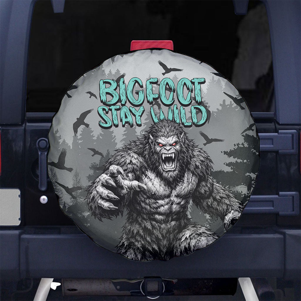 Bigfoot Stay Wild I Hate People Spare Tire Cover Angry Sasquatch Distressed Forest Dark Fantasy
