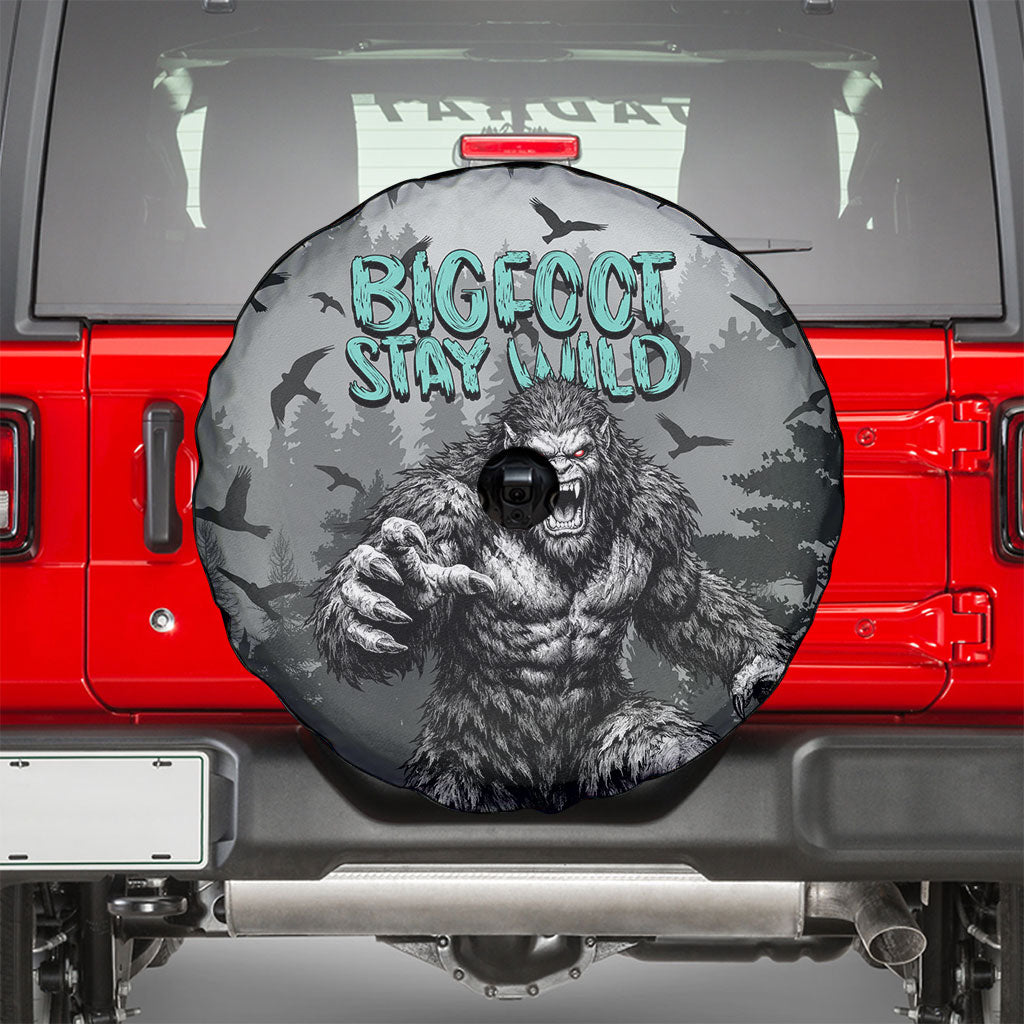 Bigfoot Stay Wild I Hate People Spare Tire Cover Angry Sasquatch Distressed Forest Dark Fantasy