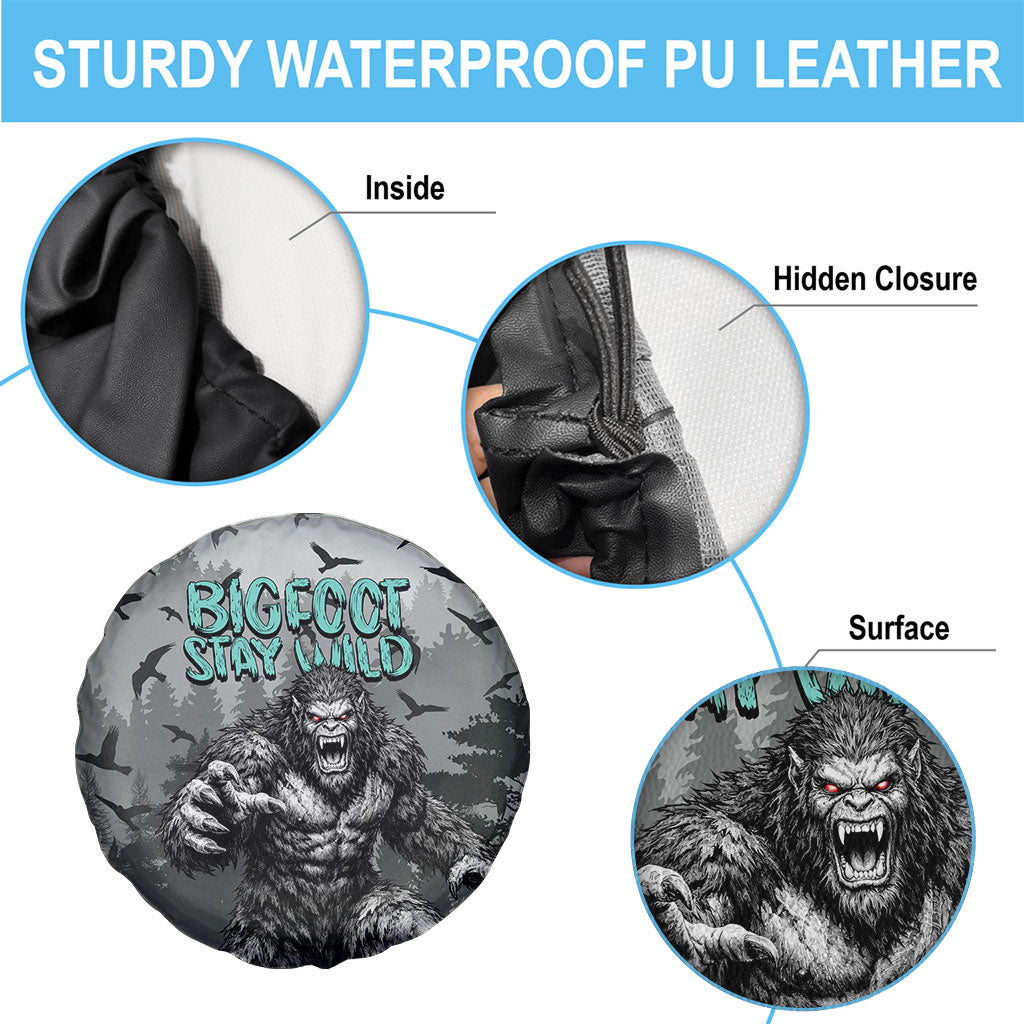 Bigfoot Stay Wild I Hate People Spare Tire Cover Angry Sasquatch Distressed Forest Dark Fantasy