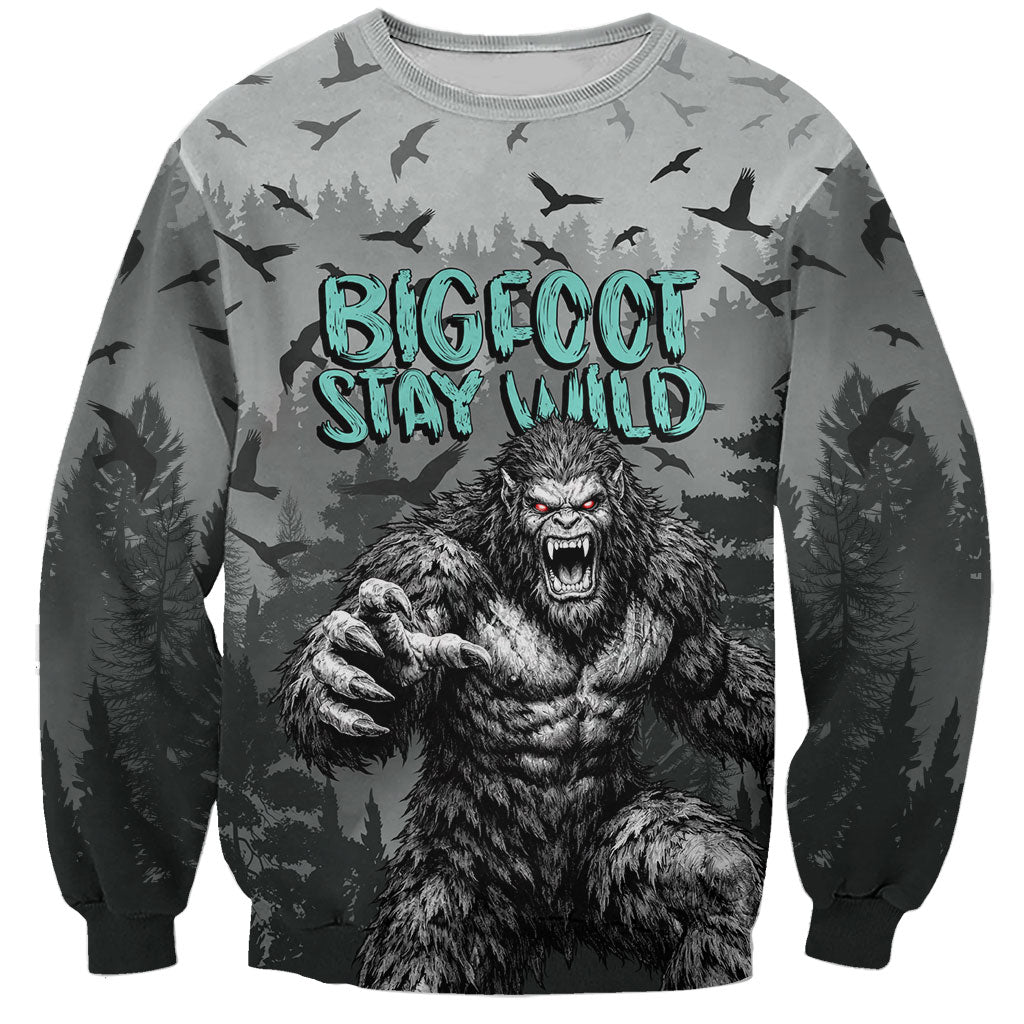 Bigfoot Stay Wild I Hate People Sweatshirt Angry Sasquatch Distressed Forest Dark Fantasy