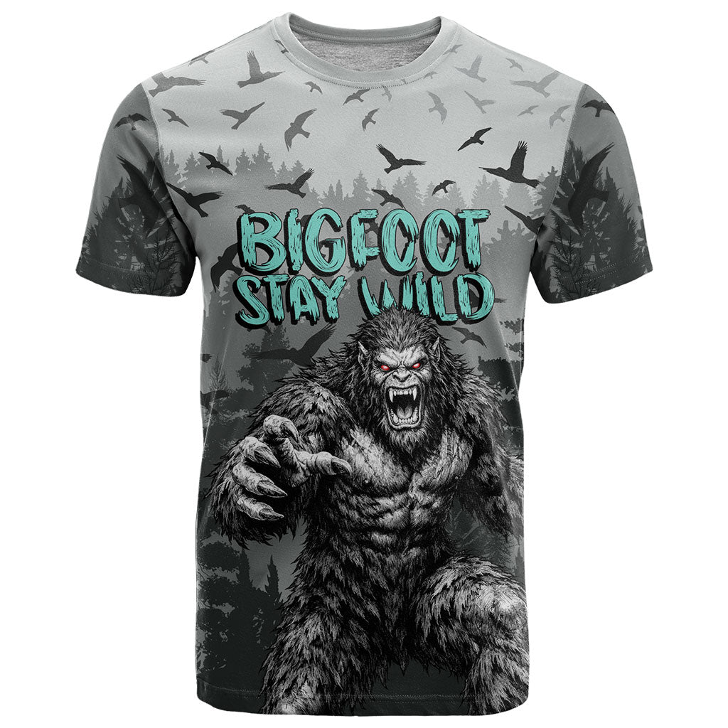 Bigfoot Stay Wild I Hate People T Shirt Angry Sasquatch Distressed Forest Dark Fantasy