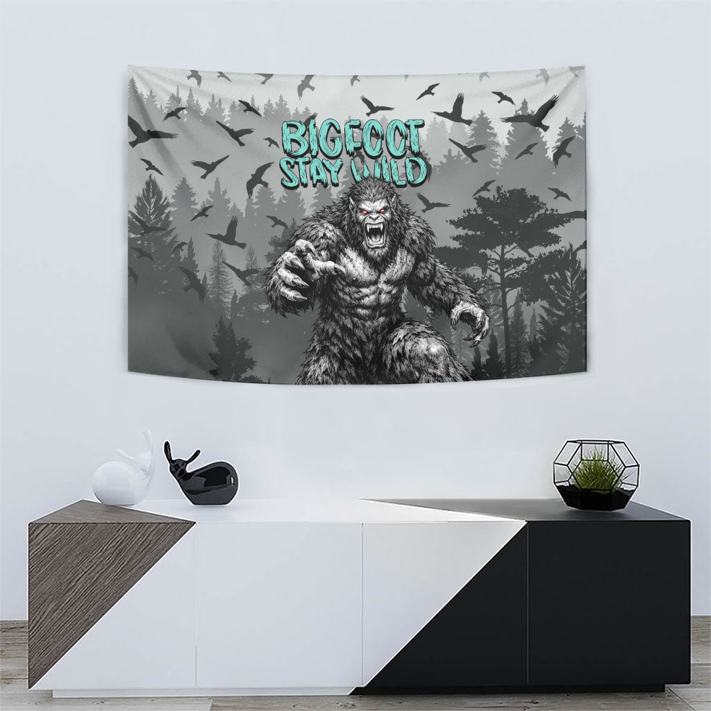 Bigfoot Stay Wild I Hate People Tapestry Angry Sasquatch Distressed Forest Dark Fantasy