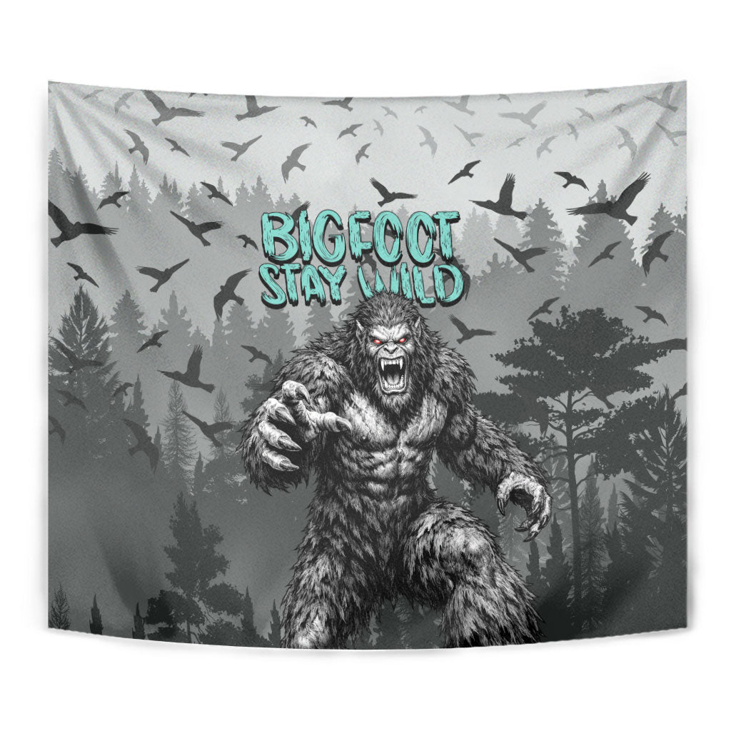 Bigfoot Stay Wild I Hate People Tapestry Angry Sasquatch Distressed Forest Dark Fantasy