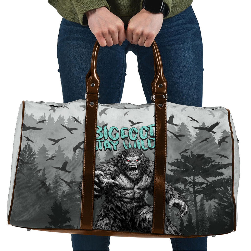 Bigfoot Stay Wild I Hate People Travel Bag Angry Sasquatch Distressed Forest Dark Fantasy