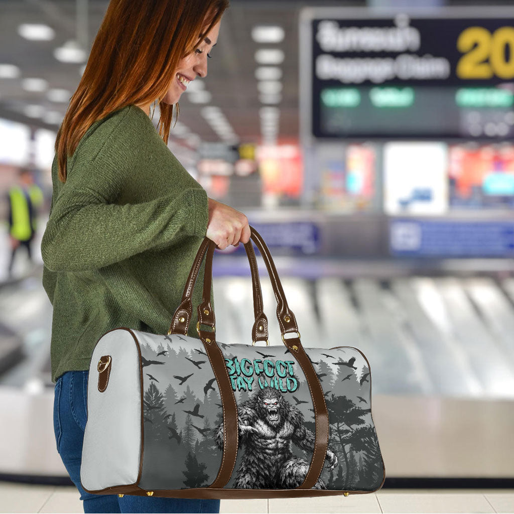 Bigfoot Stay Wild I Hate People Travel Bag Angry Sasquatch Distressed Forest Dark Fantasy
