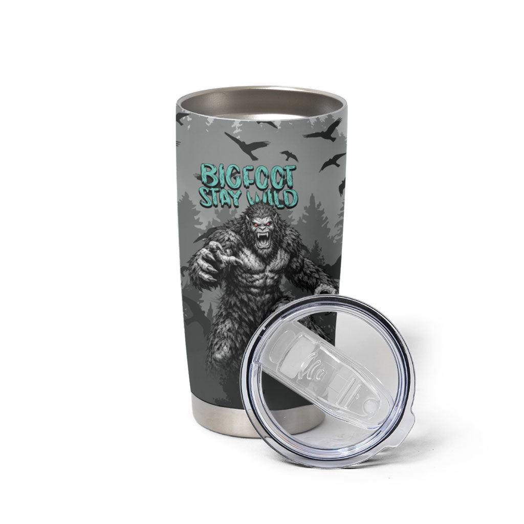 Bigfoot Stay Wild I Hate People Tumbler Cup Angry Sasquatch Distressed Forest Dark Fantasy