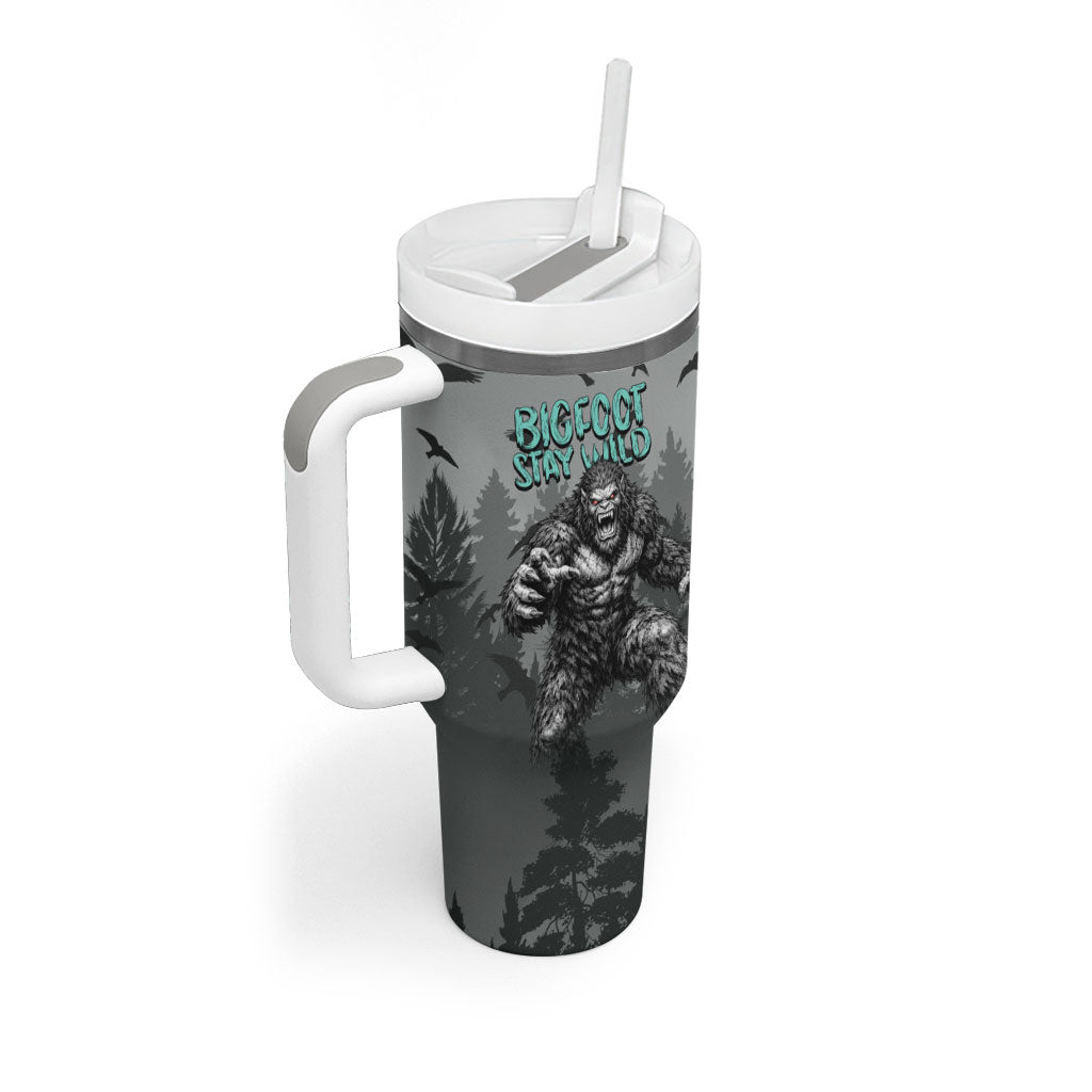 Bigfoot Stay Wild I Hate People Tumbler With Handle Angry Sasquatch Distressed Forest Dark Fantasy