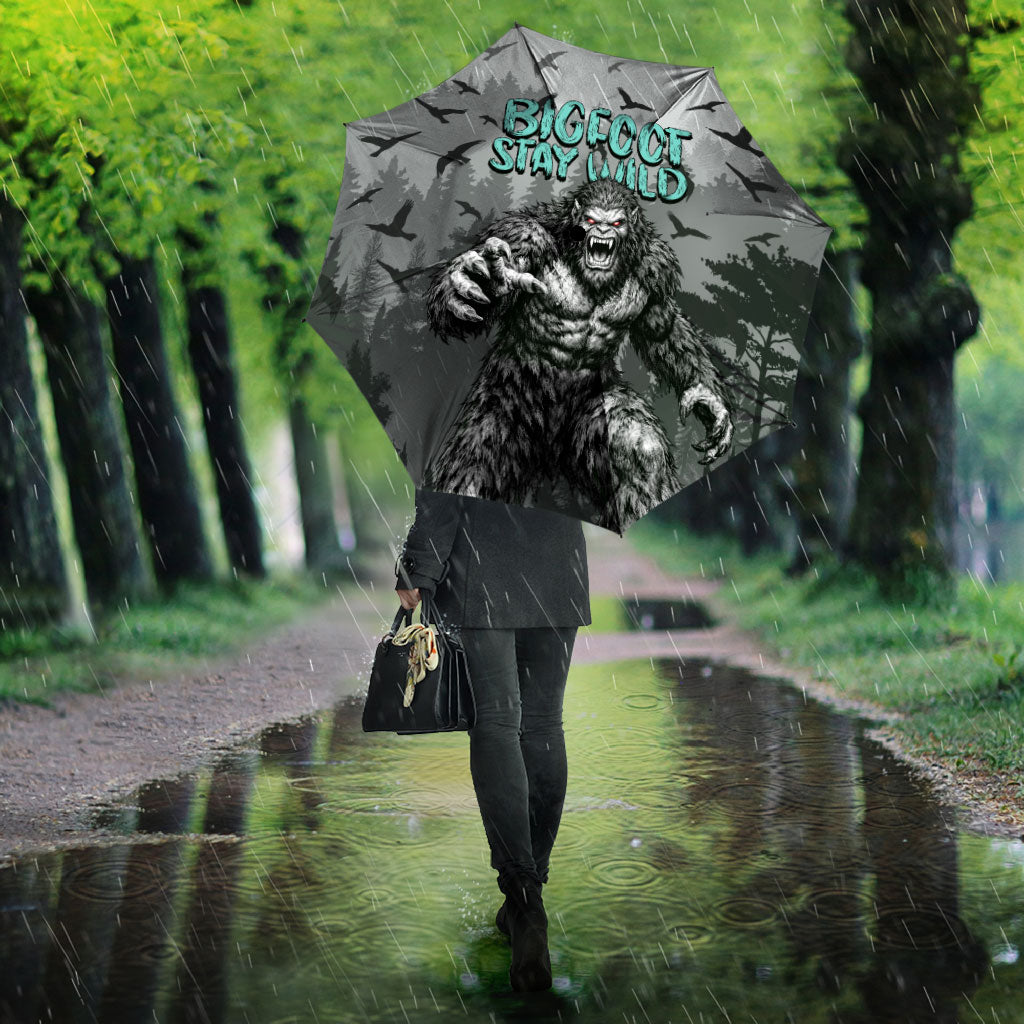 Bigfoot Stay Wild I Hate People Umbrella Angry Sasquatch Distressed Forest Dark Fantasy