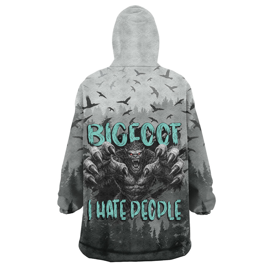 Bigfoot Stay Wild I Hate People Wearable Blanket Hoodie Angry Sasquatch Distressed Forest Dark Fantasy