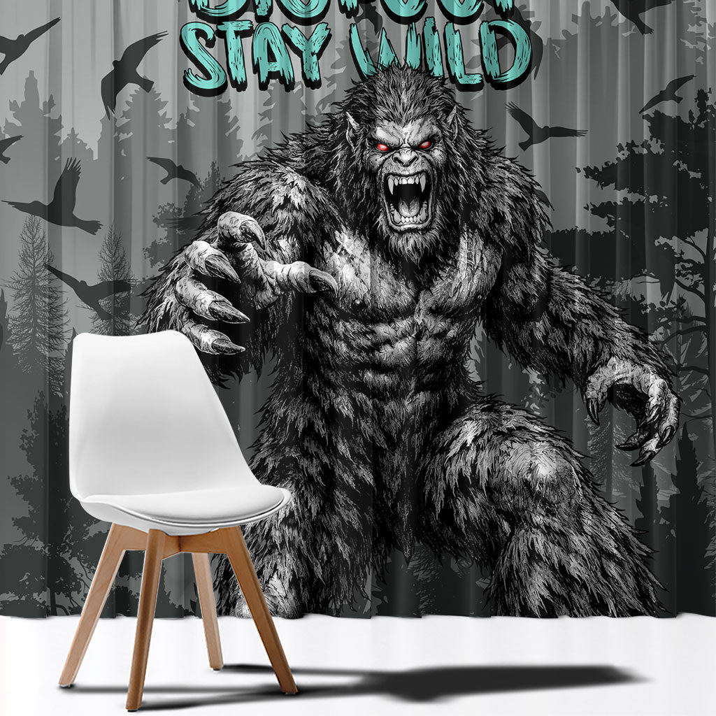 Bigfoot Stay Wild I Hate People Window Curtain Angry Sasquatch Distressed Forest Dark Fantasy