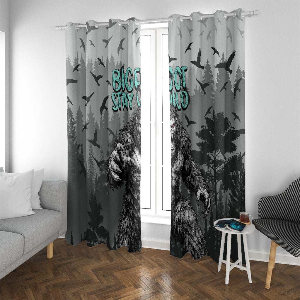 Bigfoot Stay Wild I Hate People Window Curtain Angry Sasquatch Distressed Forest Dark Fantasy