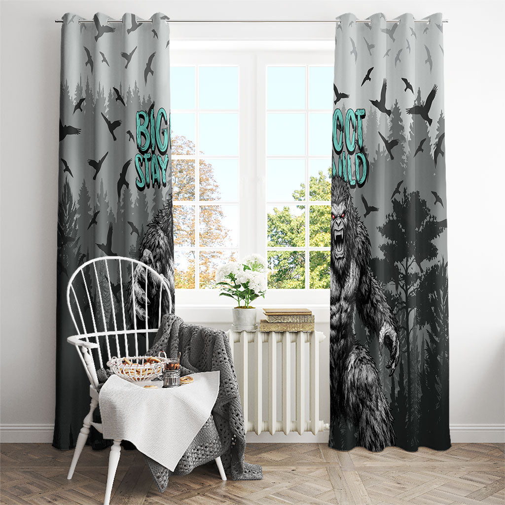 Bigfoot Stay Wild I Hate People Window Curtain Angry Sasquatch Distressed Forest Dark Fantasy