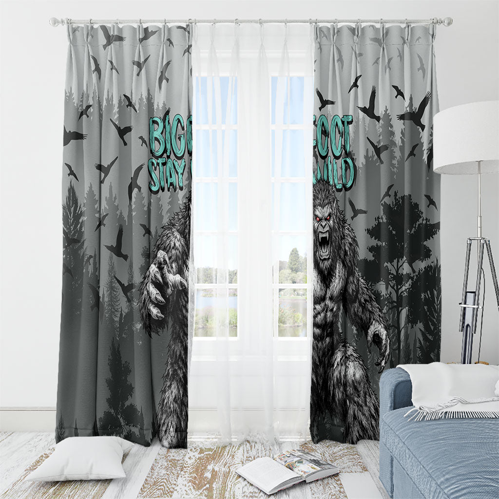 Bigfoot Stay Wild I Hate People Window Curtain Angry Sasquatch Distressed Forest Dark Fantasy