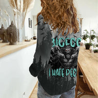 Bigfoot Stay Wild I Hate People Women Casual Shirt Angry Sasquatch Distressed Forest Dark Fantasy