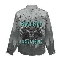 Bigfoot Stay Wild I Hate People Women Casual Shirt Angry Sasquatch Distressed Forest Dark Fantasy