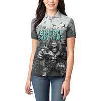 Bigfoot Stay Wild I Hate People Women Polo Shirt Angry Sasquatch Distressed Forest Dark Fantasy