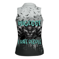 Bigfoot Stay Wild I Hate People Women Sleeveless Polo Shirt Angry Sasquatch Distressed Forest Dark Fantasy