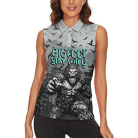 Bigfoot Stay Wild I Hate People Women Sleeveless Polo Shirt Angry Sasquatch Distressed Forest Dark Fantasy