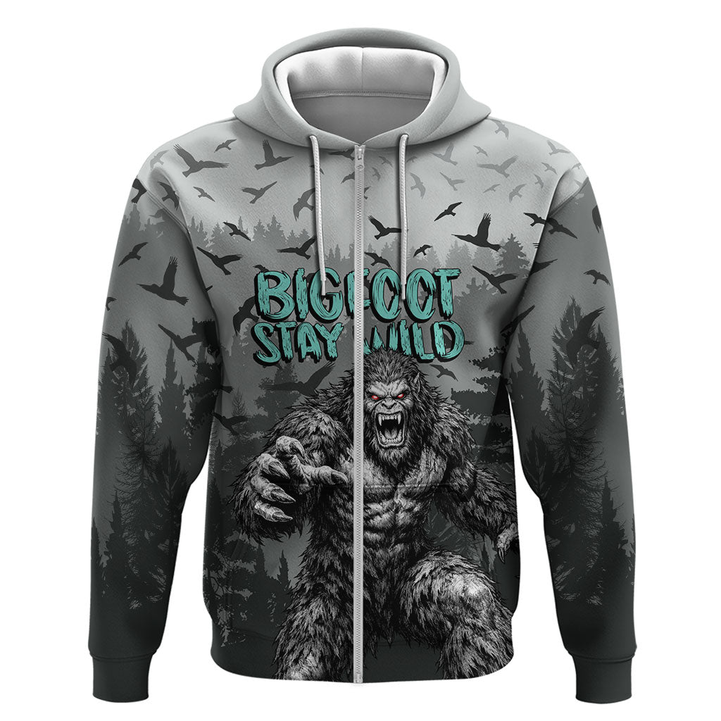 Bigfoot Stay Wild I Hate People Zip Hoodie Angry Sasquatch Distressed Forest Dark Fantasy