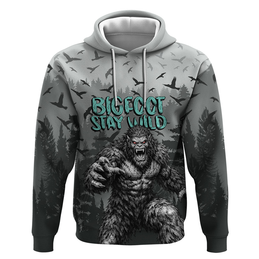 Bigfoot Stay Wild I Hate People Zip Hoodie Angry Sasquatch Distressed Forest Dark Fantasy