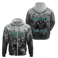 Bigfoot Stay Wild I Hate People Zip Hoodie Angry Sasquatch Distressed Forest Dark Fantasy