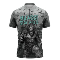 Bigfoot Stay Wild I Hate People Zipper Polo Shirt Angry Sasquatch Distressed Forest Dark Fantasy