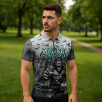Bigfoot Stay Wild I Hate People Zipper Polo Shirt Angry Sasquatch Distressed Forest Dark Fantasy