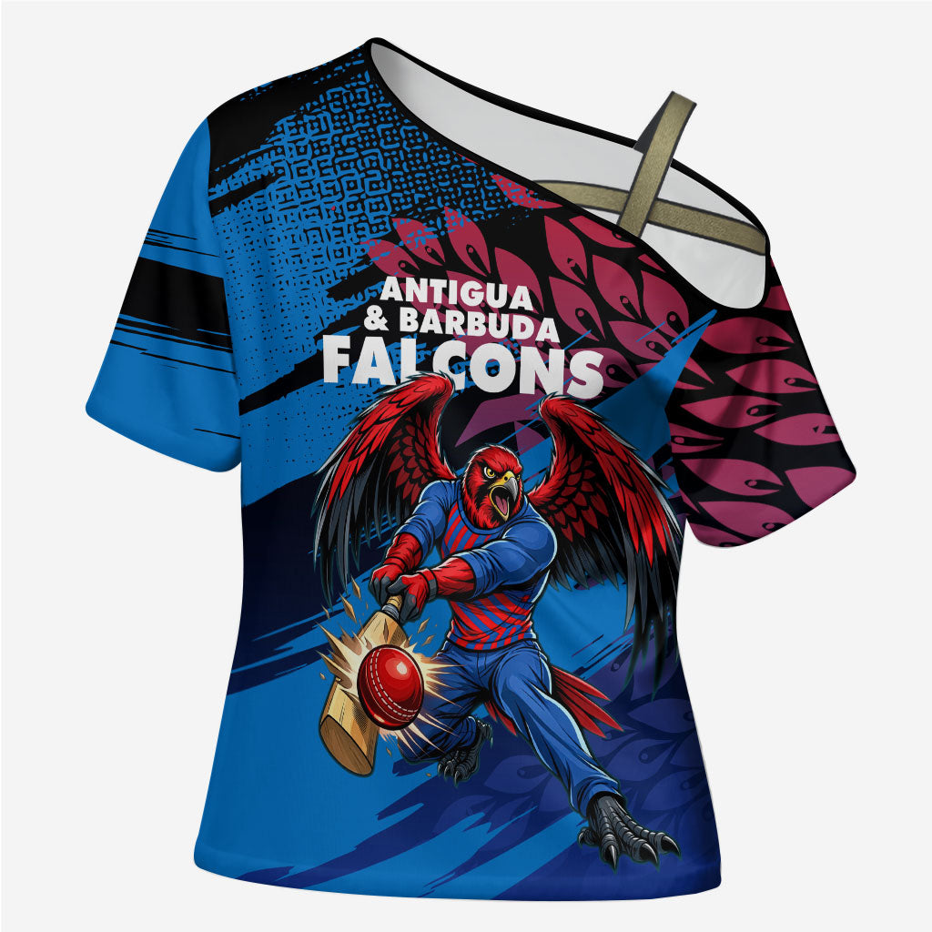 Personalized Antigua And Barbuda Cricket Cross Shoulder Shirt Falcons Mascot Sport Style