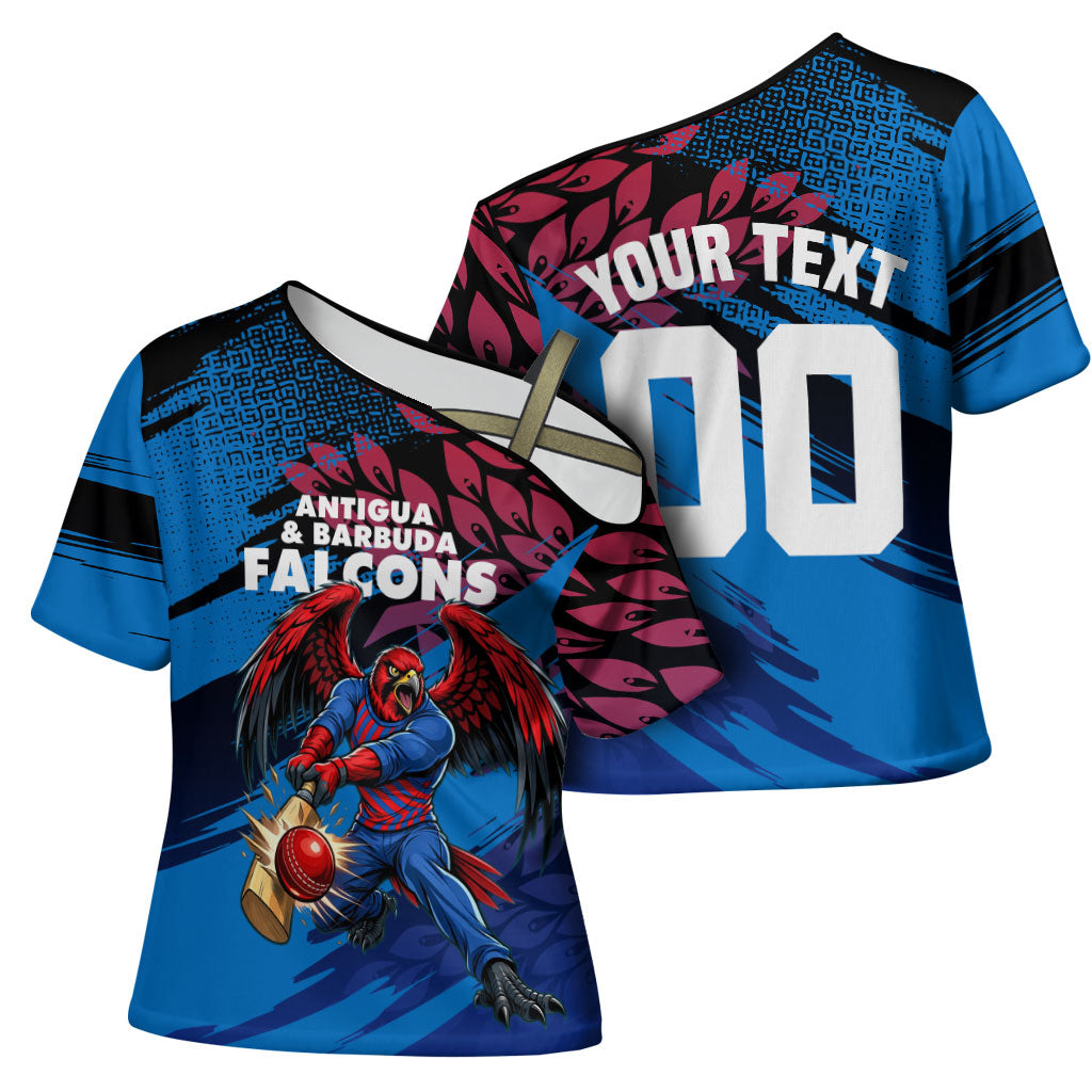 Personalized Antigua And Barbuda Cricket Cross Shoulder Shirt Falcons Mascot Sport Style