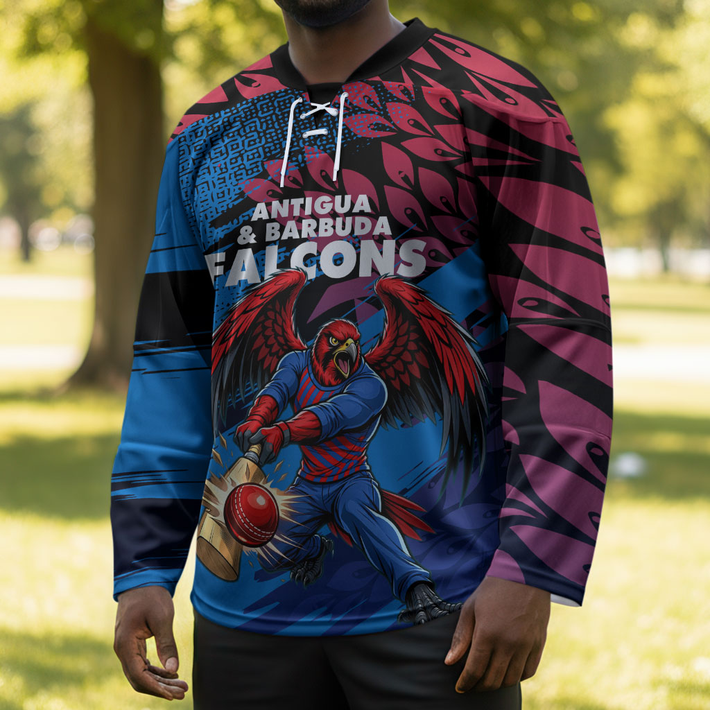 Personalized Antigua And Barbuda Cricket Hockey Jersey Falcons Mascot Sport Style