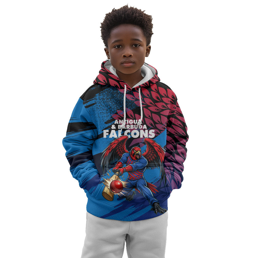 Personalized Antigua And Barbuda Cricket Kid Hoodie Falcons Mascot Sport Style