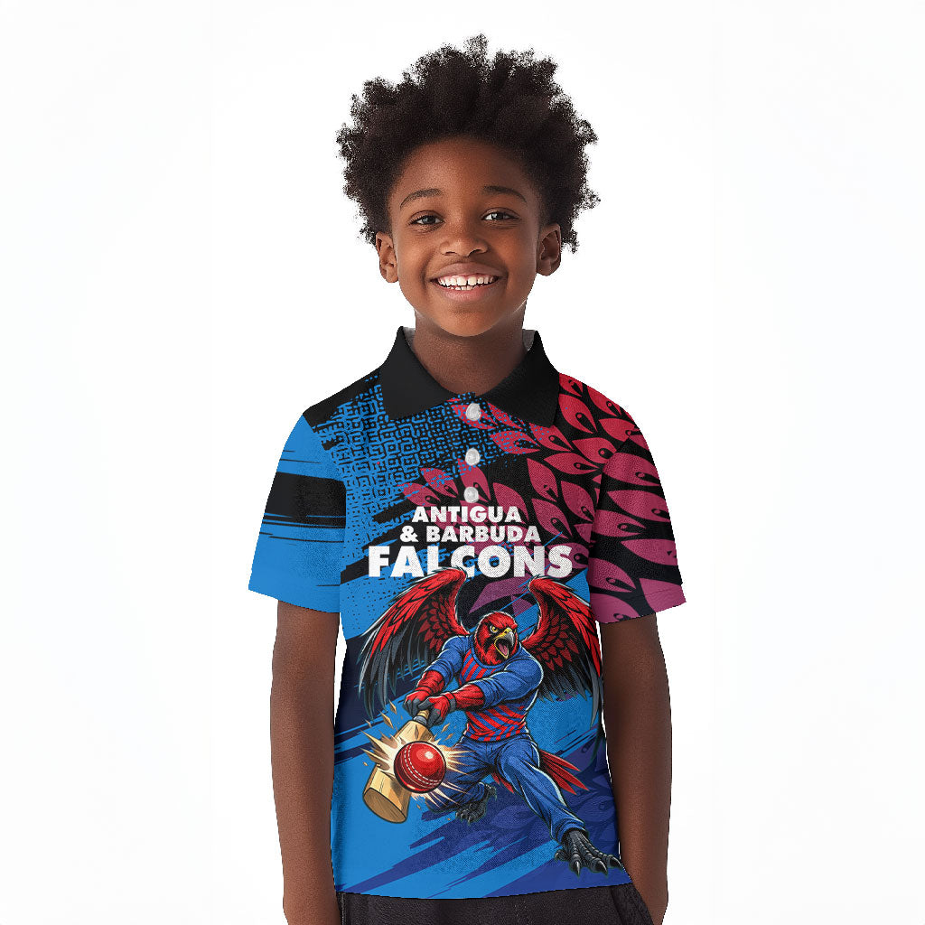 Personalized Antigua And Barbuda Cricket Kid Polo Shirt Falcons Mascot Sport Style